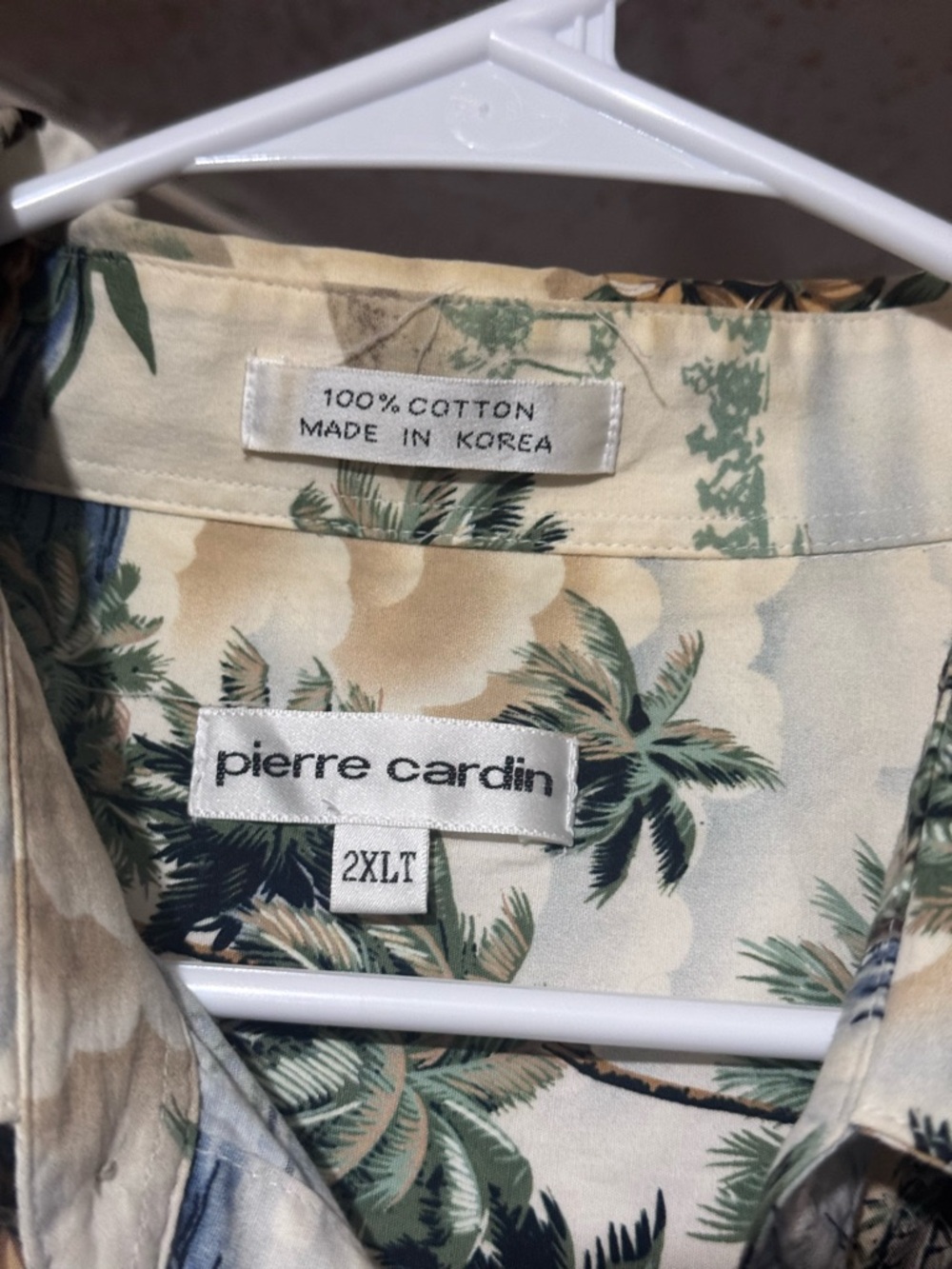 Pierre Cardin Hawaiian Shirt Mens 2XLT Island Scene Boat Palm Button - Picture 5 of 8